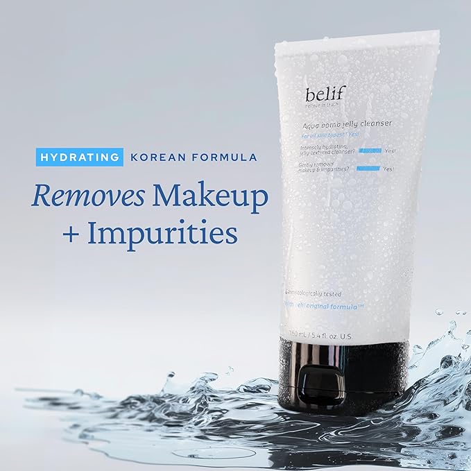 belif Jelly Hydrating Deep Cleanser – Low pH Mild Gel-to-Foam Face Wash for Daily Deep Pore Cleansing, Hydrating and Refreshing for All Skin, Korean Skincare, (5.4 fl.oz., New Formula) (Pack of 2)