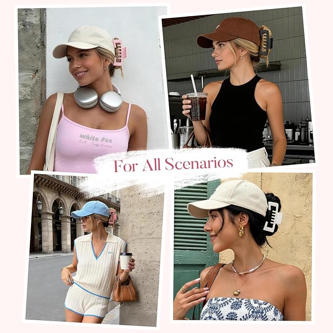 6 Pcs Hat Claw Clip for Women, Hat-Friendly Claw Clips for Baseball Cap & Trucker Hat - 4.1 Inch Large Hat Claw Clip for Medium/Thick Hair, Non-Slip Baseball Hair Clips for Hats Hairstyle, Pink