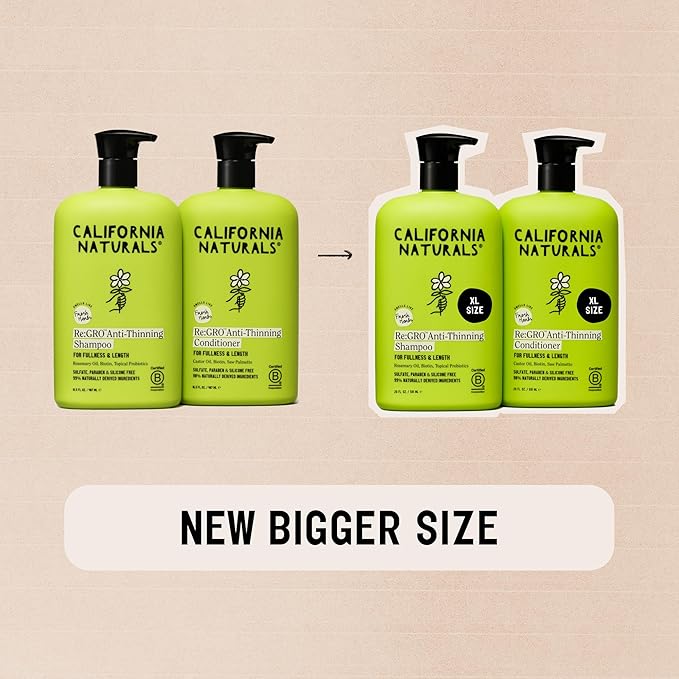 California Naturals Re:GRO Anti-Thinning Shampoo & Conditioner Set, Biotin, Caffeine & Rosemary Oil, Hair Loss & Thinning Support for Women and Men, Sulfate Free, 20 fl oz