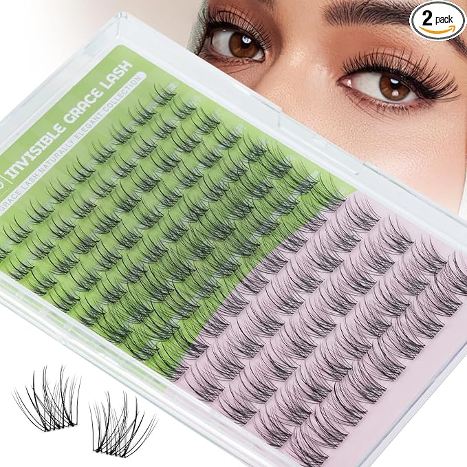 KEYYOU Lisbon Lash Clusters Fairy Eyelash Extension C Curl 96Pcs Eyelash Extension Wispy Natural Invisible Band Lash with Waterproof DIY Lash Extension at Home(Lisbon-C-8-16MIX)