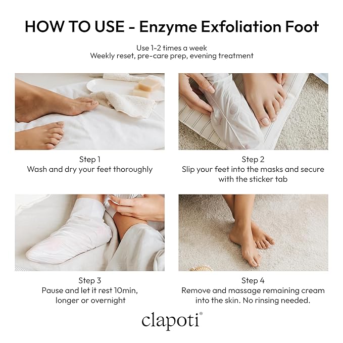 Korean Enzyme Exfoliating Foot Mask – Weekly Surface Renewal & Prep Reset, Gentle Non-Peeling Papaya & Pineapple Phyto-Enzymes, 99% Natural Treatment Socks for Rough Feet, 1 Pack