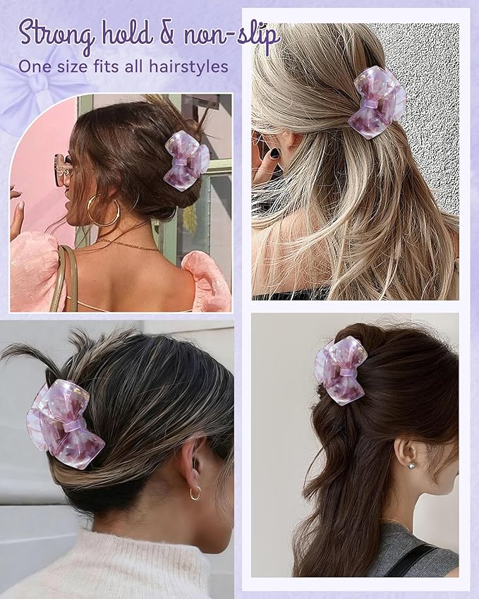 ACECHA Cute Bow Claw Clip - 3.1 Inch Sparkly Hair Claw Clips for Women, Non-slip Hairclips for Thin and Thick, Elegant Hair Accessories for Wedding Prom Party (Purple)