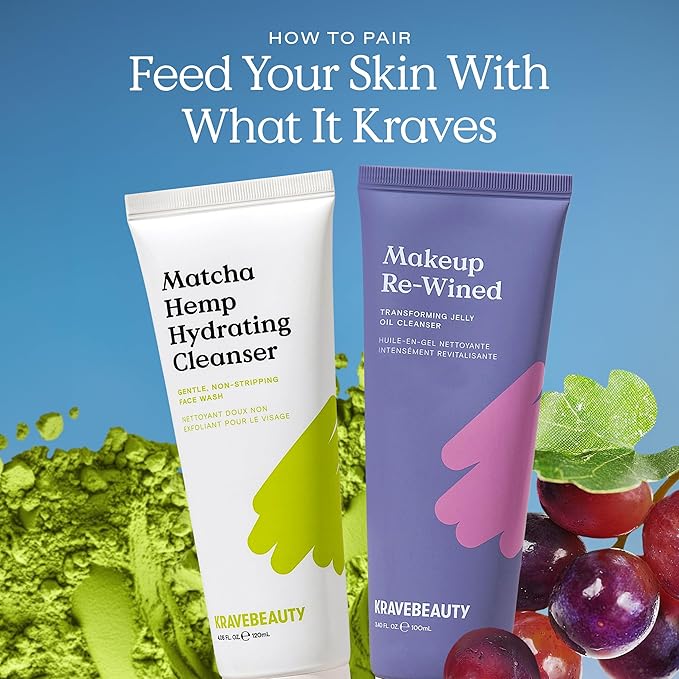 KraveBeauty Matcha Hemp Hydrating Cleanser for Dry or Sensitive Skin, Gentle, Non-Stripping Face Wash with Matcha, Hemp Seed Oil & Glycerin, Fragrance Free, 120ml