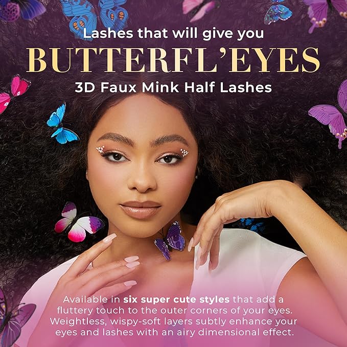 Lilly Lashes Butterfl'eyes Faux Mink Lashes, Half Lashes Natural Look & Feel, False & Reusable Eyelashes 20x, No Trimming + Easy to Apply, Round Style, Lash Glue not Included, 13mm (Sassy)