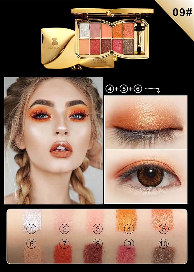 Glitter Eyeshadow Palette, 10 Colors Sparkle Shimmer & Matte Eye Shadow Highly Pigmented Waterproof Long Lasting Makeup Set (Color 9)