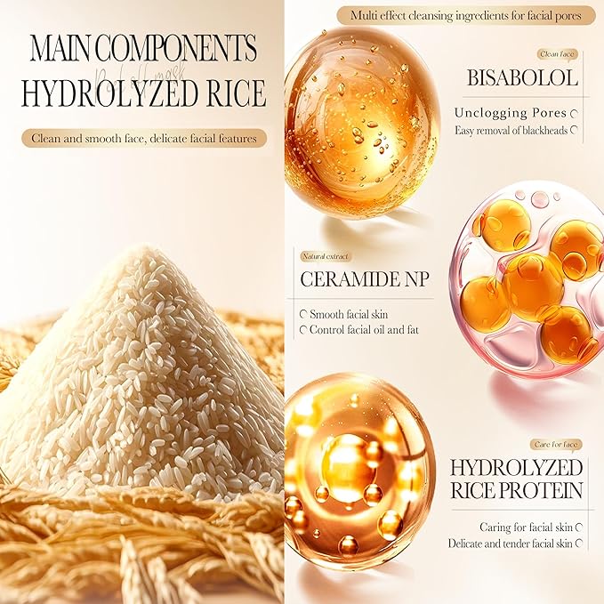 Rice Raw Pulp Peel-Off Facial Mask, Moisturizing, Clean & Control Oil, Gently Remove Blackheads Tear-Off Peel off Lifting Face Mask, Deep Nourishment & Pore Tightening for All Skin Types
