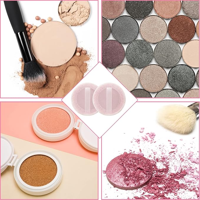 Sibba 12 Pcs Loose Powder Make Up Puff Pink Cotton Pads Face Body Makeup Velour with Ribbon Applicators Setting Round Make Up Eyeshadow Concealer Cosmetics Sponge