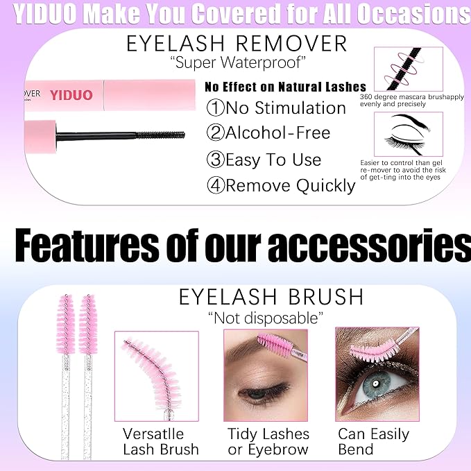 YIDUO Manga Lash Clusters Kit 534Pcs Wispy Fairy Volume Cluster Eyelash Extensions Kit Manga+100D+150D Spikes+Bottom D-curly Lashes Clusters Anime Cosplay Individual Lash Clusters Kit with Lash Glue