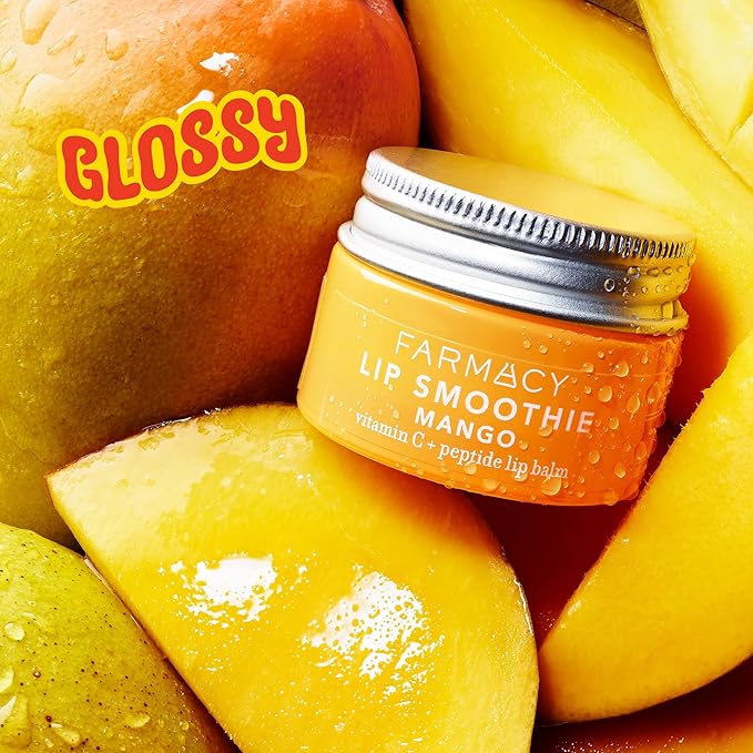 Farmacy Vitamin C + Peptide Hydrating Lip Balm - Lip Smoothie Moisturizing + Plumping Treatment - Smooths Lines with a High-Gloss Finish - Mango (10g)