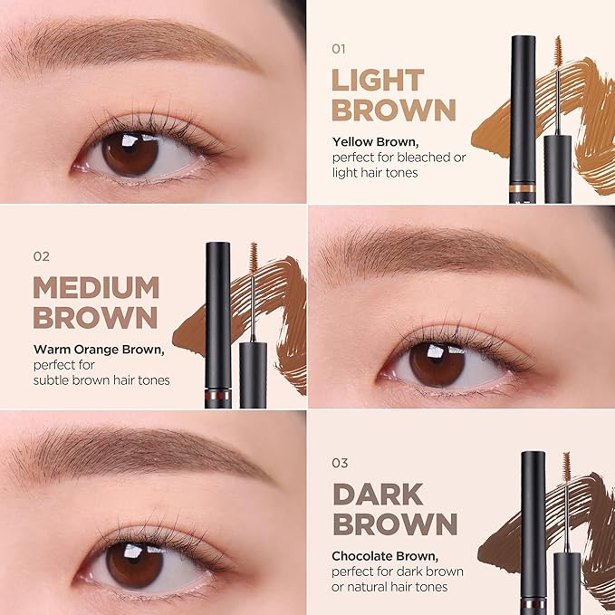 lilybyred Skinny Mes Brow Mascara | Korean 1.5mm Ultra-Slim Brush Eyebrow Mascara, Precision Application, Natural-Looking Finish, Smudge-Proof, Clump-Free, Long-Lasting, 0.12 oz. (03 Dark Brown)