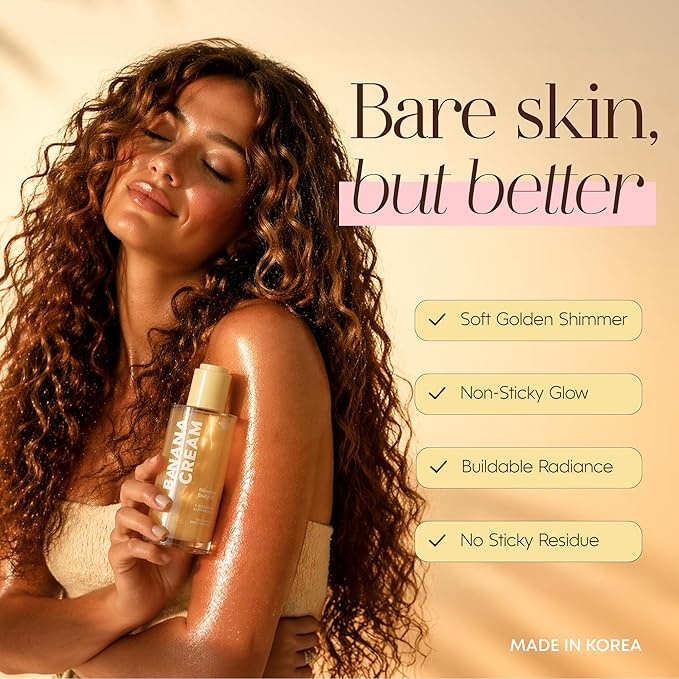 Hello You Jojoba Oil & Ceramides Shimmer Body Oil – Dermatologist Tested, Anti Aging Korean Skin Care – Radiant Glow, Lightweight Hydration, Silky Finish – Vegan, Clean Beauty – Banana Scent, 3.38 Oz