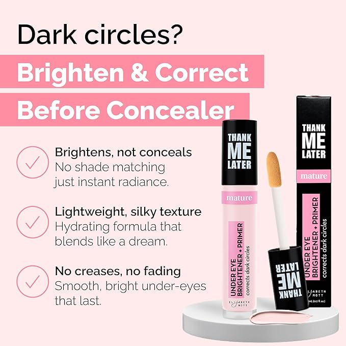 Elizabeth Mott Thank Me Later Under Eye Brightener & Primer – Hydrating Color Corrector and Concealer Primer for Dark Circles – Smooth Base for Mature Skin – Lightweight Formula, Fair Shade 5ml