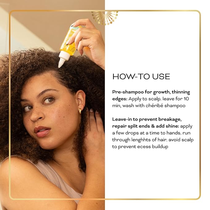 Chéribé Hair Growth Oil & Scalp - 100% Chebe Complex + Rosemary & Annatto to Nourish Roots, Soothe Dry Scalp, Boost Growth, Repair - Hair Oils for Textures 2A-4C - Porosities, Sulfate Free - 2.5 fl oz