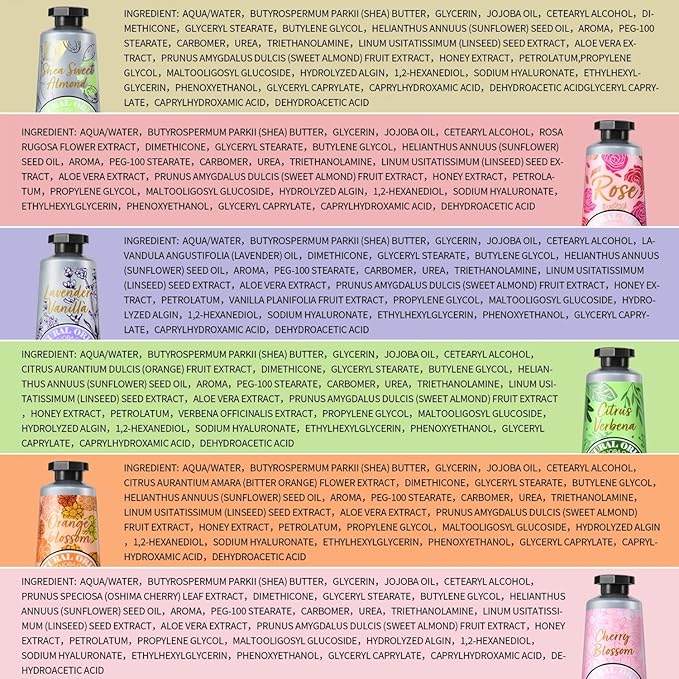 Yoken 20% Shea Butter Hand Cream Gift Set, Instant Soothing Moisturizing Hand Cream for Women Nourishes Dry Hands, 6-Piece Delicate Tin Gift Set Almond, Citrus Verbena & Floral-Scented, 6 x 1 OZ