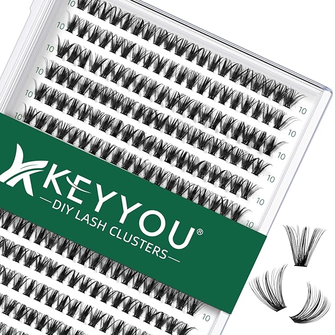 KEYYOU Lash Clusters 300pcs Individual Lashes, 40D 0.07D Curl 10mm DIY Eyelash Extension, Soft & Natural Volume Cluster Lashes with Large Tray