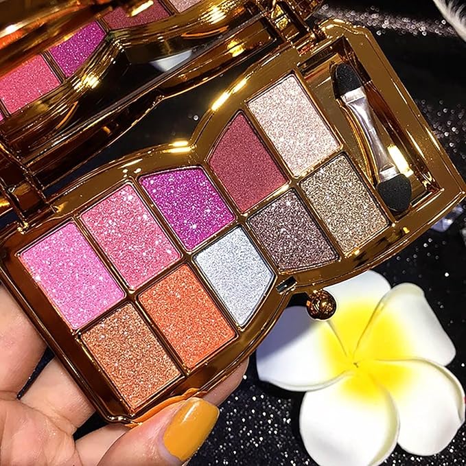 Glitter Eyeshadow Palette, 10 Colors Sparkle Shimmer & Matte Eye Shadow Highly Pigmented Waterproof Long Lasting Makeup Set (Color 7)