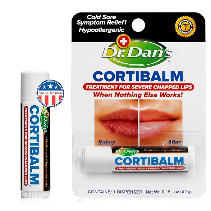 Dr. Dan’s Cortibalm - Medicated Lip Balm with Hydrocortisone – Healing Treatment & Moisturizer for Severely Chapped, Very Dry Cracked Lips – 1 Pack