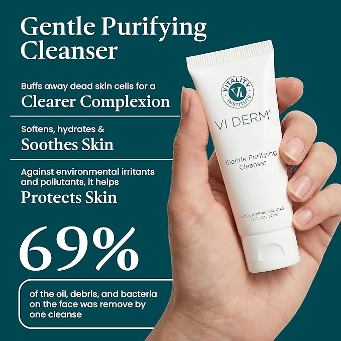 VI Derm Hydrating Gentle Purifying Cleanser – Face Wash with Aloe Vera, Antioxidants, and Willow Bark, Travel Size Mini Facial Cleanser for Makeup Removal and Sensitive Skin – 0.75 Fl Oz / 22 mL