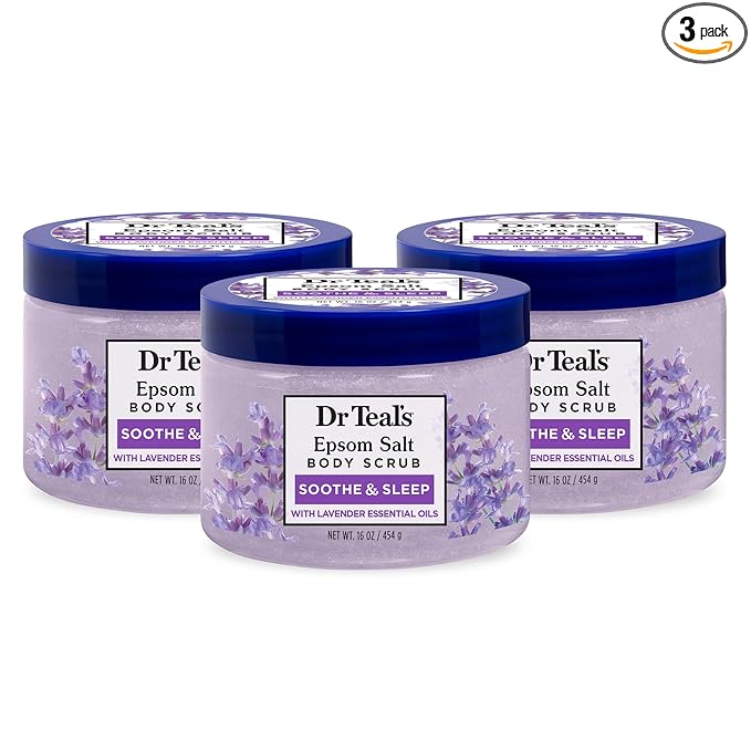 Dr Teal's Pure Epsom Salt Body Scrub, Soothe & Sleep with Lavender Essential Oils, 16 oz (Pack of 3)