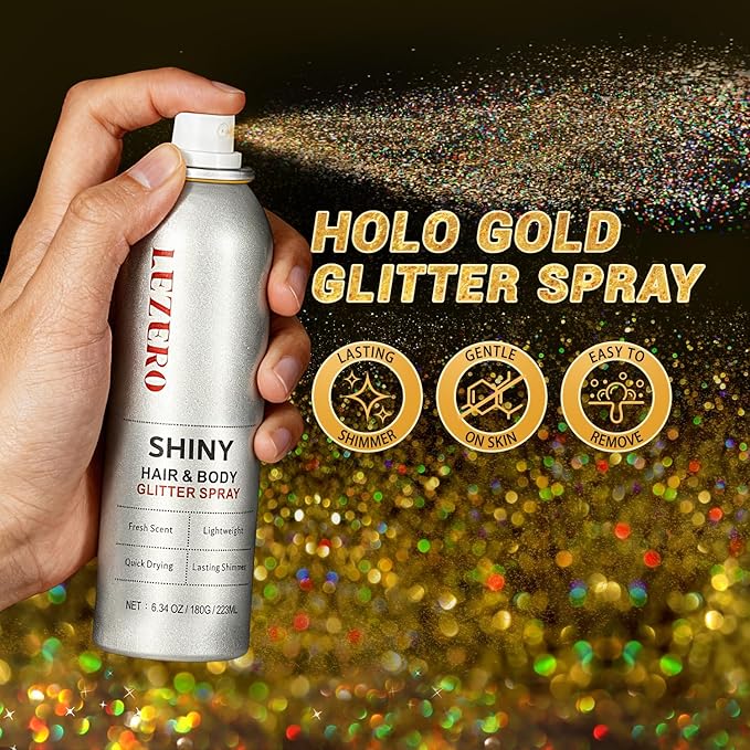 Hair and Body Glitter Spray for Women, Dazzle Gold Shimmer Makeup, Large Capacity for Concert Wedding Festival Rave Outfits, 200ml/6.34oz