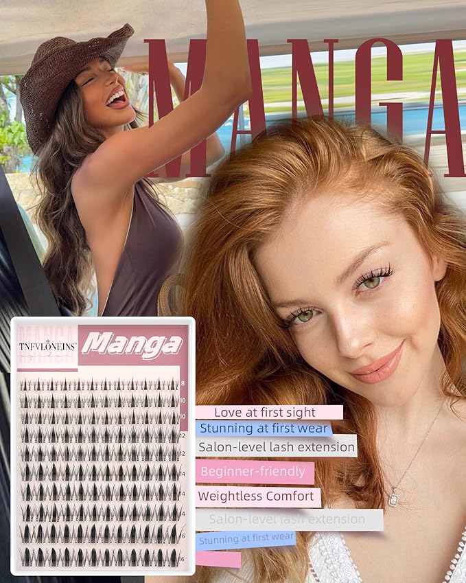 TNFVLONEINS Fairy Lash Clusters Manga Eyelash Clusters Natural Wispy Lash Extension C Curly Clear Band Cluster Eyelash Clusters with Spikes Anime Individual Lashes Clusters Pestañas Postizas Naturales