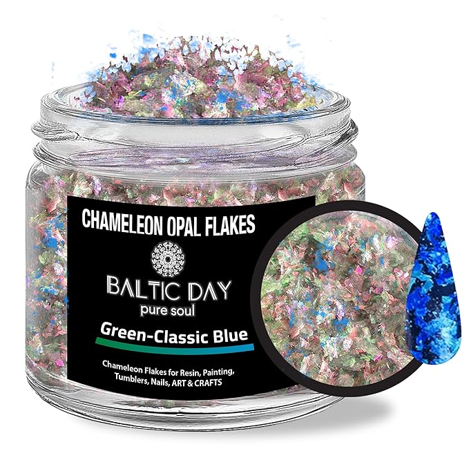 BALTIC DAY Chameleon Opal Flakes [Green/Blue] – Color Shift Mica Pigment Powder for Epoxy Resin, Tumblers, Nail Art, Eyeshadow, Makeup, Molds, and More – Chrome Color Shift Powder