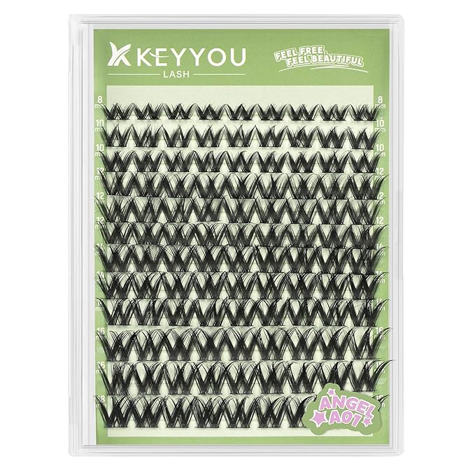 KEYYOU LASH clusters 144Pcs D Curl Angel Eyelash Extension Thick Wispy Natural Band Lash with Waterproof DIY Lash Extension at Home（Angel A01-D-8-18MIX）