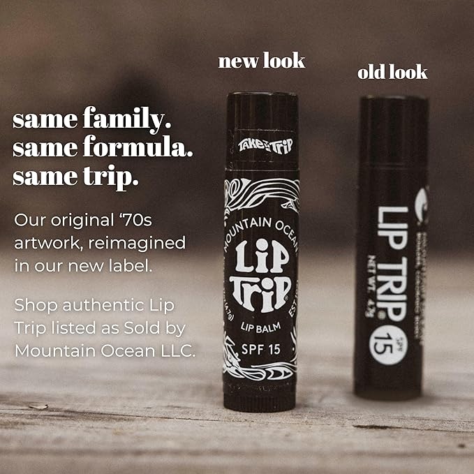 Mountain Ocean The Original Skin Trip SPF 15 Lip Balm, .17 Oz Tube (Pack of 12), Maximum Protection, Hydrating Lip Moisturizer, with Lanolin, Beeswax & Coconut Oil (New Look, Same Formula)