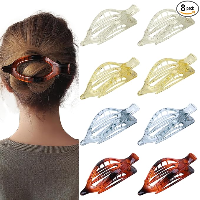 8 Pack Clear Flat Hair Clips – Matte Claw Clips for Women & Girls, Fresh Aesthetic Hair Accessories, Strong Hold No-Slip Barrettes for Summer & Everyday Styling
