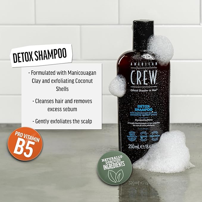 American Crew Detox Shampoo for Men, Naturally Derived, Vegan Formula, Citrus Mint Fragrance, 8.45 Fl Oz