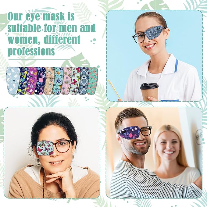 Sosation 10 Pcs Eye Patches for Adult Left Right Eye, Eyepatch for Glasses, Mixed Styles