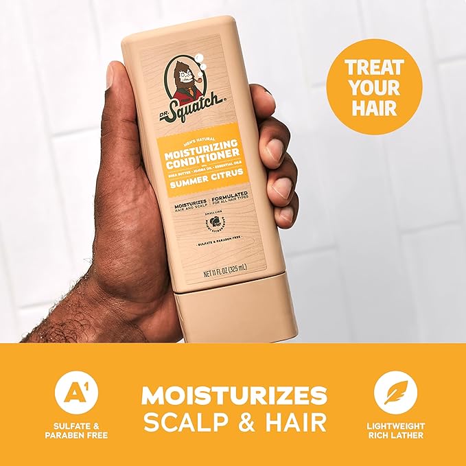 Dr. Squatch Men's Natural Shampoo and Conditioner Set – Sulfate & Paraben Free Natural Shampoo and Conditioner for Men – Scalp Nourishing Formula – Summer Citrus (11 fl oz, 2-Pack)
