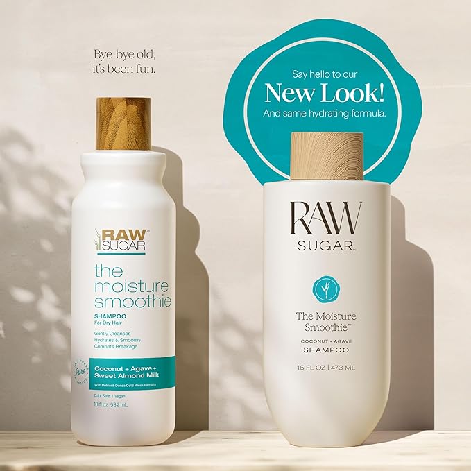 Raw Sugar The Moisture Smoothie Shampoo and Conditioner with Coconut Oil, Agave, & Sweet Almond Oil, Hydrates & Nourishes Dry Hair, Formulated without SLS/SLES or Parabens