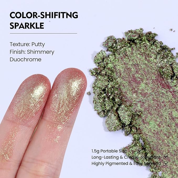 Duochrome Chameleon Eyeshadow, Gold to Purple Iridescent Shift, Cream-to-Powder High Pigment, Zero Fallout Metallic Shimmer, Long Wear Eye Makeup, Fits Magnetic Makeup Palettes (Forest Nymph)