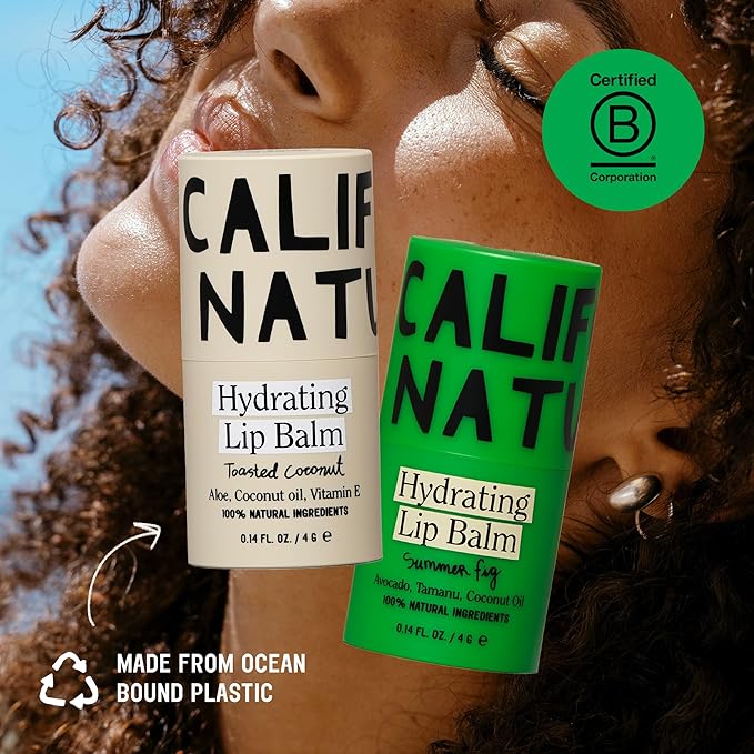 California Naturals Hydrating Lip Balm Duo for Dry Chapped Lips, Petroleum Free, Natural, Cruelty Free, 100% Naturally Derived, Toasted Coconut and Summer Fig, 0.28 oz Each