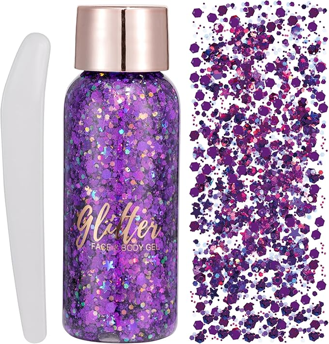 Mermaid Sequins Chunky Glitter Liquid Eyeshadow Glitter Body Gel Festival Glitter Cosmetic Face Hair Nails Makeup Long Lasting Sparkling 30g (#108 Dark Purple)
