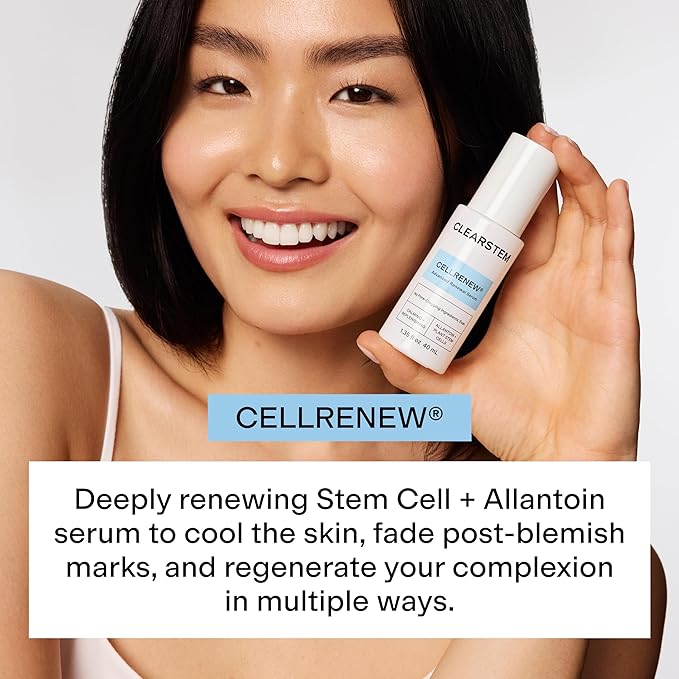 CLEARSTEM - CELLRENEW - Collagen Stem Cell Serum - Acne + Youthful Skin Face Serum - Hyaluronic Acid, Reishi, Aloe Vera - Facial Skin Care Products - Gluten Free, Cruelty Free - 1.35 Fl Oz / 40 mL