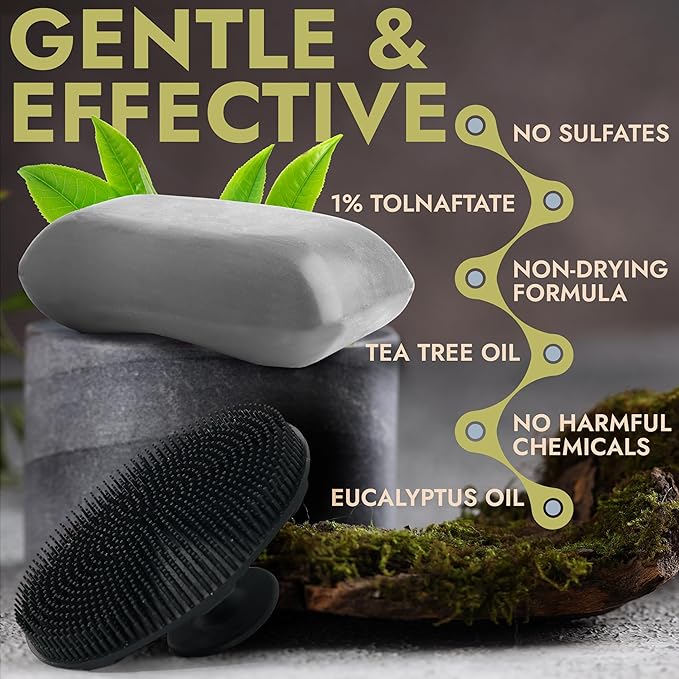 Antifungal Soap Pack of 2 | Medicated Jock Itch Treatment, Fights Ringworm & Athlete's Foot | Antifungal Soap Includes Scrubber for Deeper Cleansing & Exfoliation | Tea Tree Oil 1% Tolnaftate