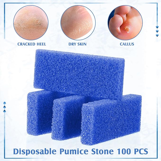 Batiyeer 100 Pcs Pumice Stone for Feet Scrubber Dead Skin Disposable Foot Pumice Foot Shower Scrubber Foot Scrubber for Heel Cuticle Callus Remover Bath Spa (Blue)