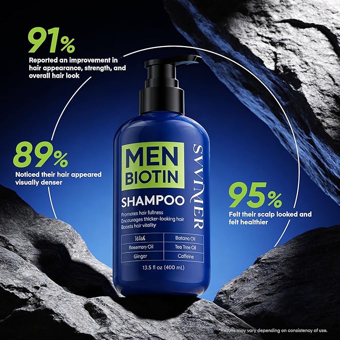 Svvimer Biotin Hair Growth Shampoo - Root Activator Thickening Shampoo for Men - With Rosemary Tea Tree Oil Caffeine For Hair Loss And Thinning Thickening - 13.5 Fl Oz