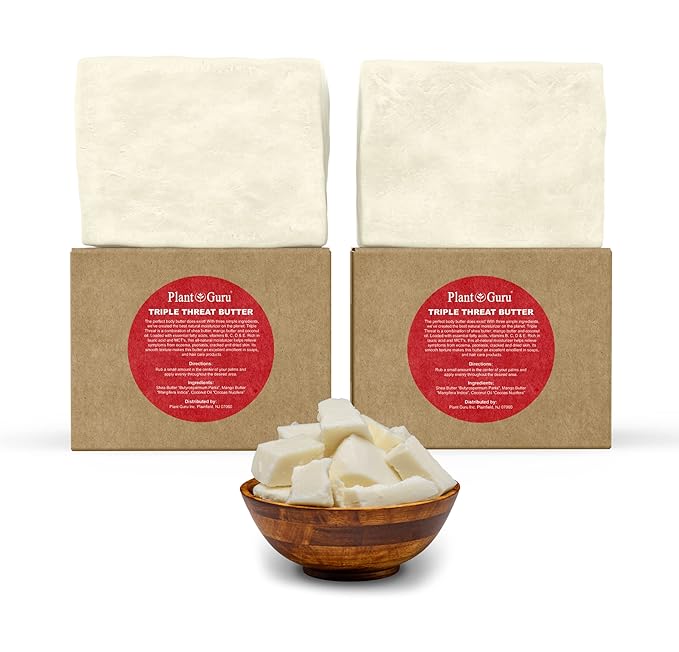 Plant Guru Triple Threat Body Butter 5 lbs. Bulk - Blend of Shea, Mango & Coconut Oil - 100% Pure Natural Raw Unrefined Moisturizer For Dry Skin, Face And Hair. Great For Lip Balm and Soap Making