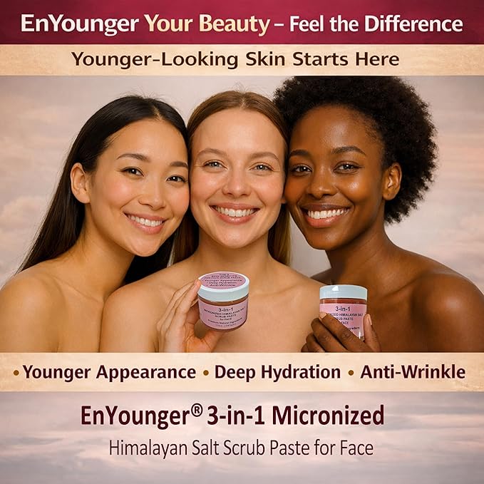 3-in-1 Micronized Himalayan Salt Scrub Paste for Face – 3 Skin Benefits: Younger Appearance, Deep Hydration & Anti-Wrinkle (10 oz / 283 g)