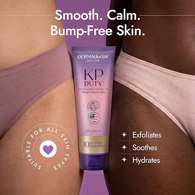 DERMAdoctor KP Bump Eraser Keratosis Pilaris Lotion – Gentle KP Cream for Arms and Full Body | Rough and Bumpy Skin Lotion for Keratosis Pilaris | Smooths, Hydrates & Softens | 10% AHAs + PHAs, 8 oz