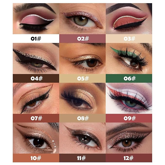MODIDSTU12 Colors Glitter Eyeliner, Waterproof Sparkle Liquid Eyeliner Pen, Diamond Shine Festival Makeup, Long-Lasting Shimmer Eye Liner for Party, Wedding set (05)