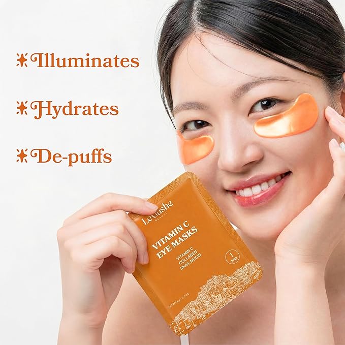 LE GUSHE Vitamin C Eye Patches with Collagen and Snail Mucin, Aloe Vera Eye Patches for Puffy and Dark Undereyes, Korean Skincare for All Skin Types, 30 Pairs