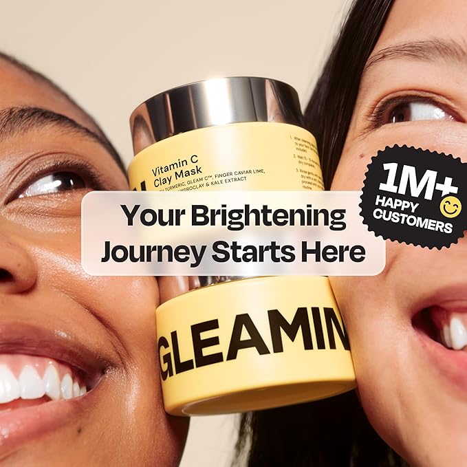 Gleamin Vitamin C Clay Mask for Dark Spots - Brightening Clay Face Mask with Turmeric, Deep Cleansing & Pore Refining Treatment, Helps Improve Uneven Tone & Post-Blemish Texture, 2.5 oz Up to 20 Uses