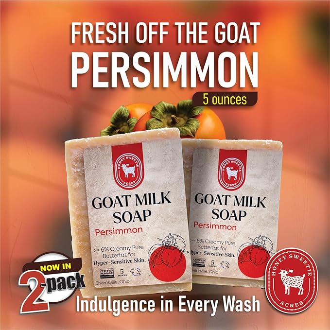 Honey Sweetie Acres 2-Pack Goat Milk Soap - Handmade 5 oz Bar, Made with Natural Ingredients, Moisturizing & Gentle, Made in the USA (Persimmon)