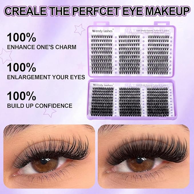 WENDY LASHES Clusters 40D+60D Eyelash Clusters 600PCS 9-16mm D Curl Natural Lashes Fluffy Wispy False Eyelashes DIY Cluster Eyelash Extensions