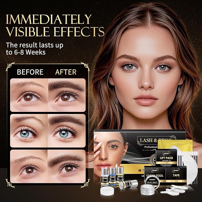Lash Lift Kit - Eyebrow Lamination Kit, Eyelash Perm Kit, Professional Eyelash Curling Lash Extension & Eyebrow Lift 2 in 1 Kit, Easy to Use at Home Diy & Salon, Lasts For 6-8 Weeks (Black)