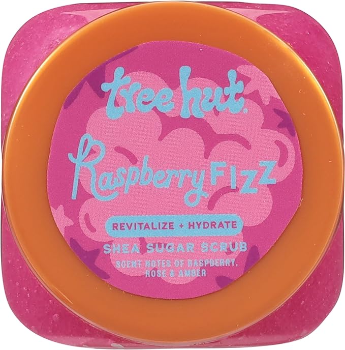 Tree Hut Mini Raspberry Fizz Shea Sugar Scrub, Exfoliating & Hydrating Body Scrub with Shea Butter & Essential Oils, Smooth Skin, For All Skin Types, Vegan, Travel Size, 3.4 oz